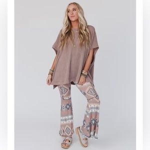 Three Bird Nest Boho Bliss Ribbed Flare Pants Size Large - Taupe